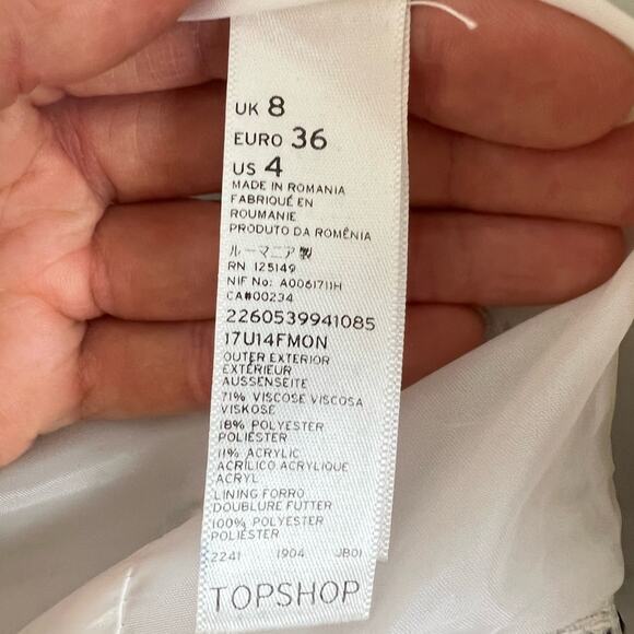 TOPSHOP Tweed Open Front Blazer Jacket sz 4 White Black Zipper Pockets Academia - Picture 6 of 8